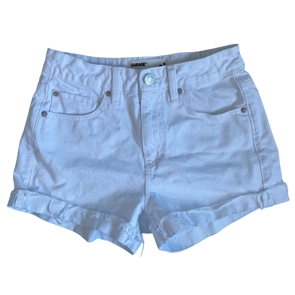 GARAGE Mom Shorts White Denim Cuffed Raw Hem Distressed‎ Size 01